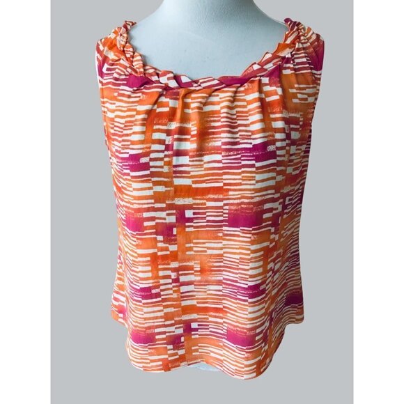 COLDWATER CREEK LADIES SLEEVELESS RUCHED RUFFLED COLLAR COLORFUL BLOUSE SIZE 4 - Picture 5 of 7